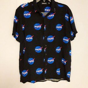 NASA Black Button-Down NASA Logo Print
